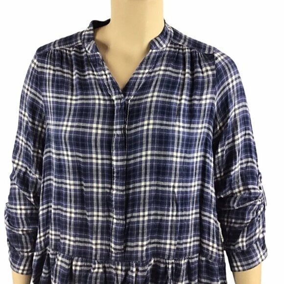 Lane Bryant Blue Plaid Ruffle Hem Top Size 18 - Picture 2 of 7